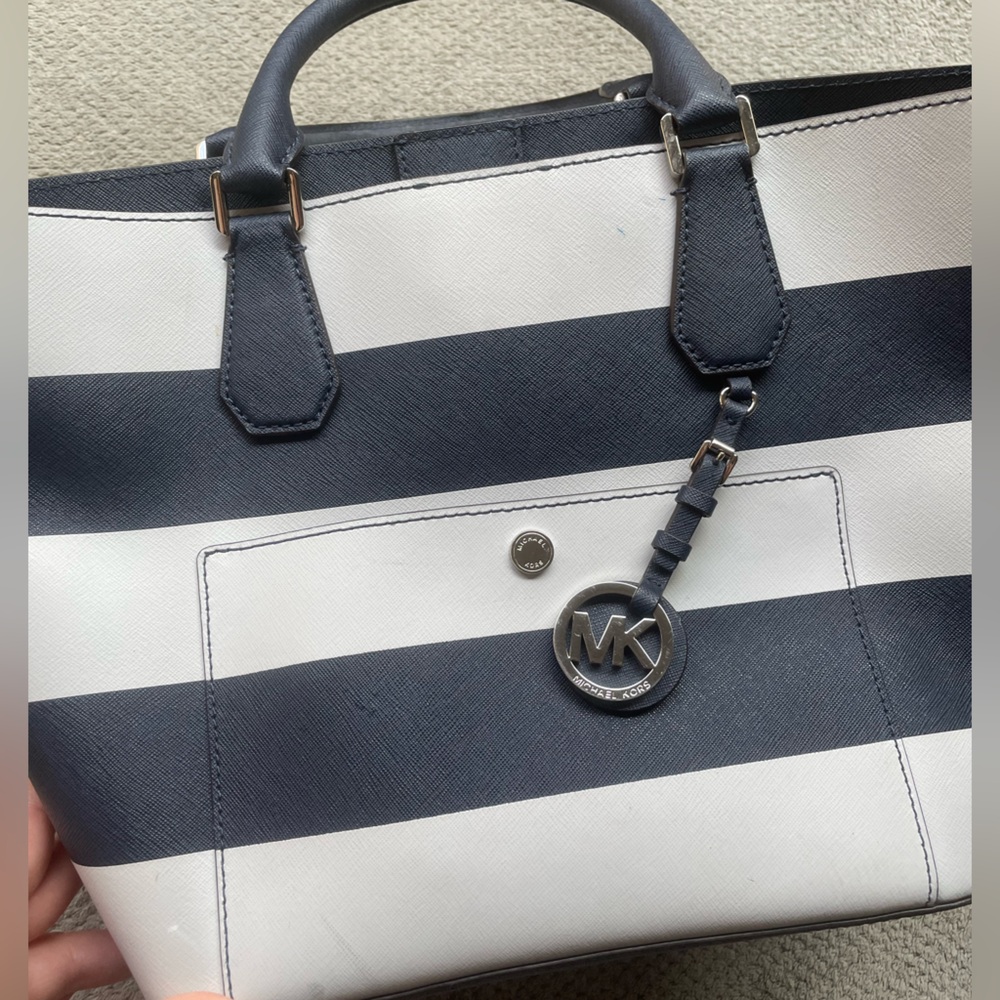 Michael Kors Navy and White Striped Handbag